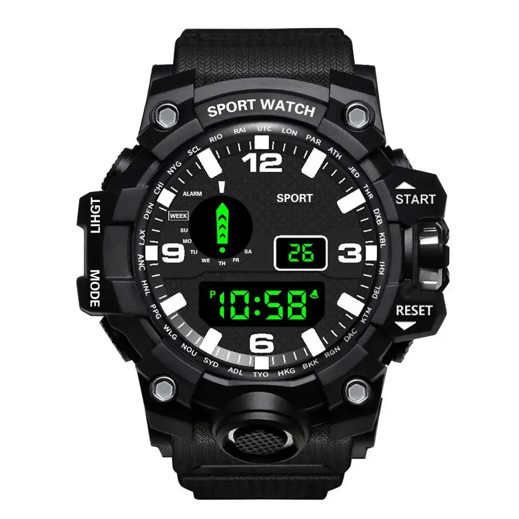 AuroraTime Mens Digital Sports Watch Large Dial Waterproof Luminous Multifunctional Alarm For Everyday Use