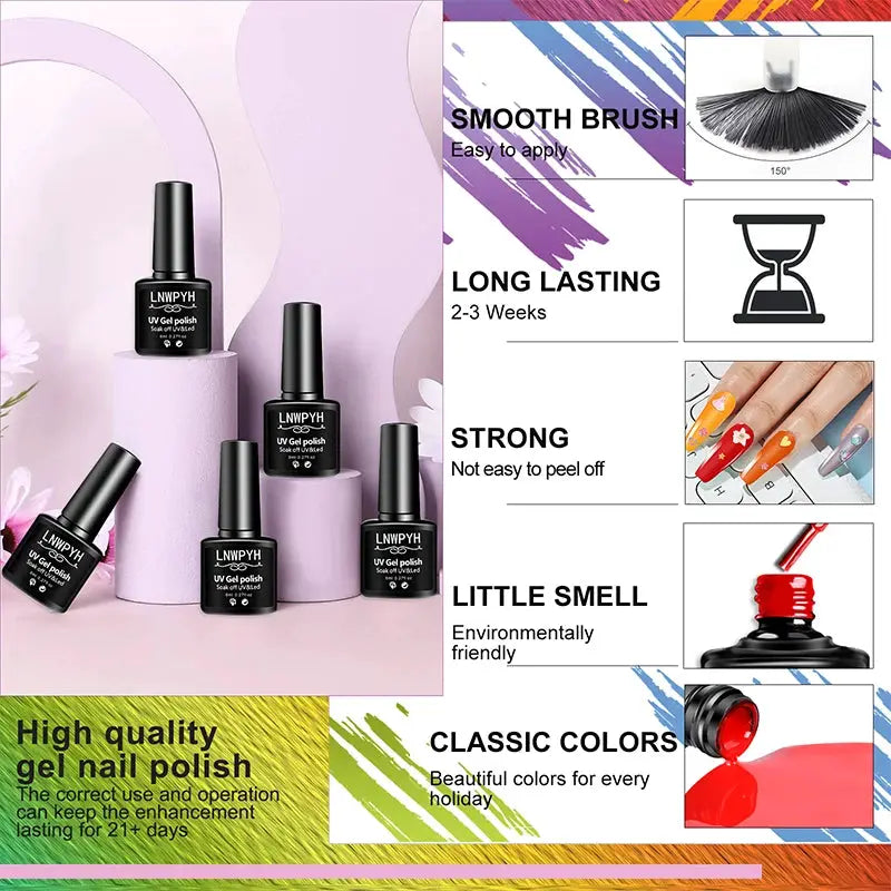 Nail gel polish kit with LED lamp, 27 colors, soak-off base and top coats by Simples Market