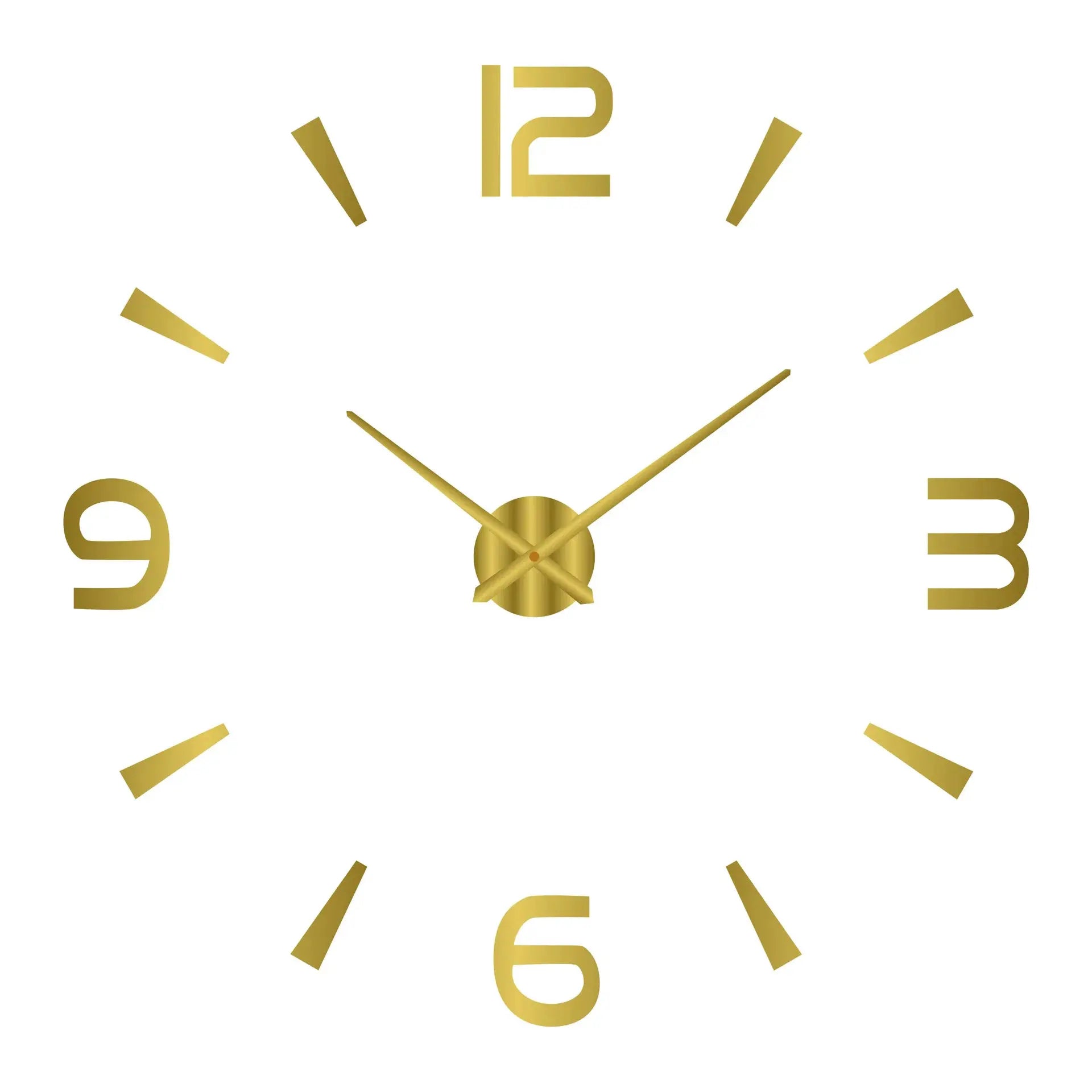 Large wall clock with gold-tone 3D hands on white background
