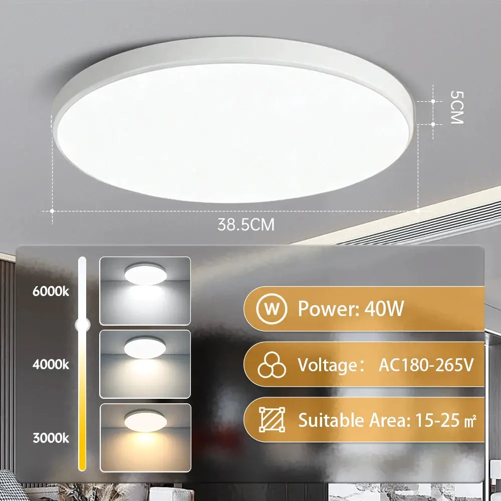 Simples Market Led Ceiling Lamp, ultra-thin round white flush mount, 40W, AC180–265V