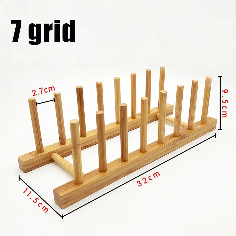 Multifunctional Wooden Plate Storage Rack For Dishes Cups Pots Lids Kitchen Organizer And Drain Holder
