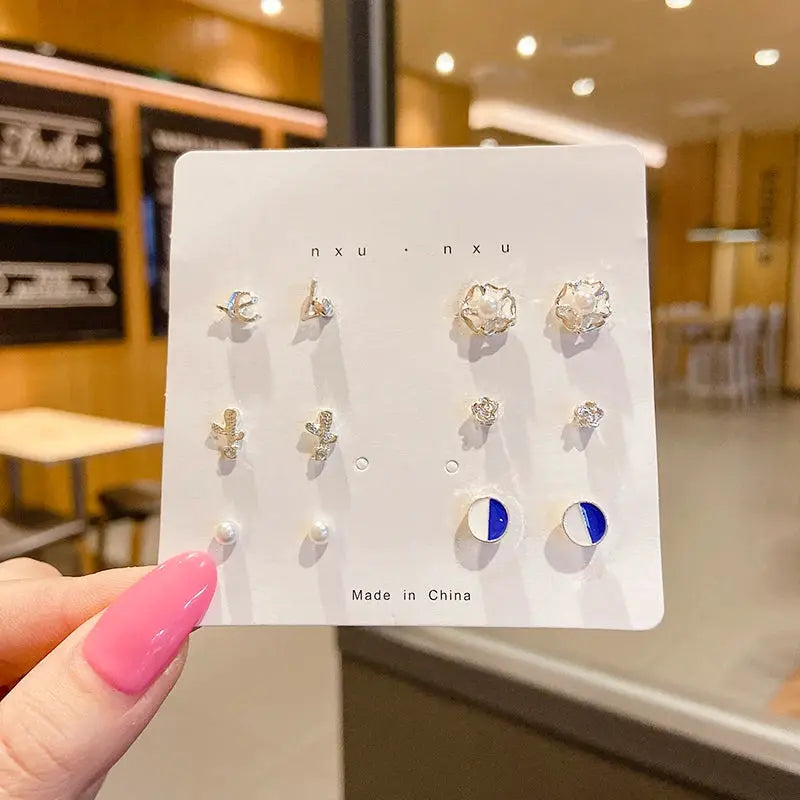 New S925 Silver Needle Stud Earrings Set For Women Girls Simple Cute Exquisite Mini Jewelry Gift Wholesale Direct Sales