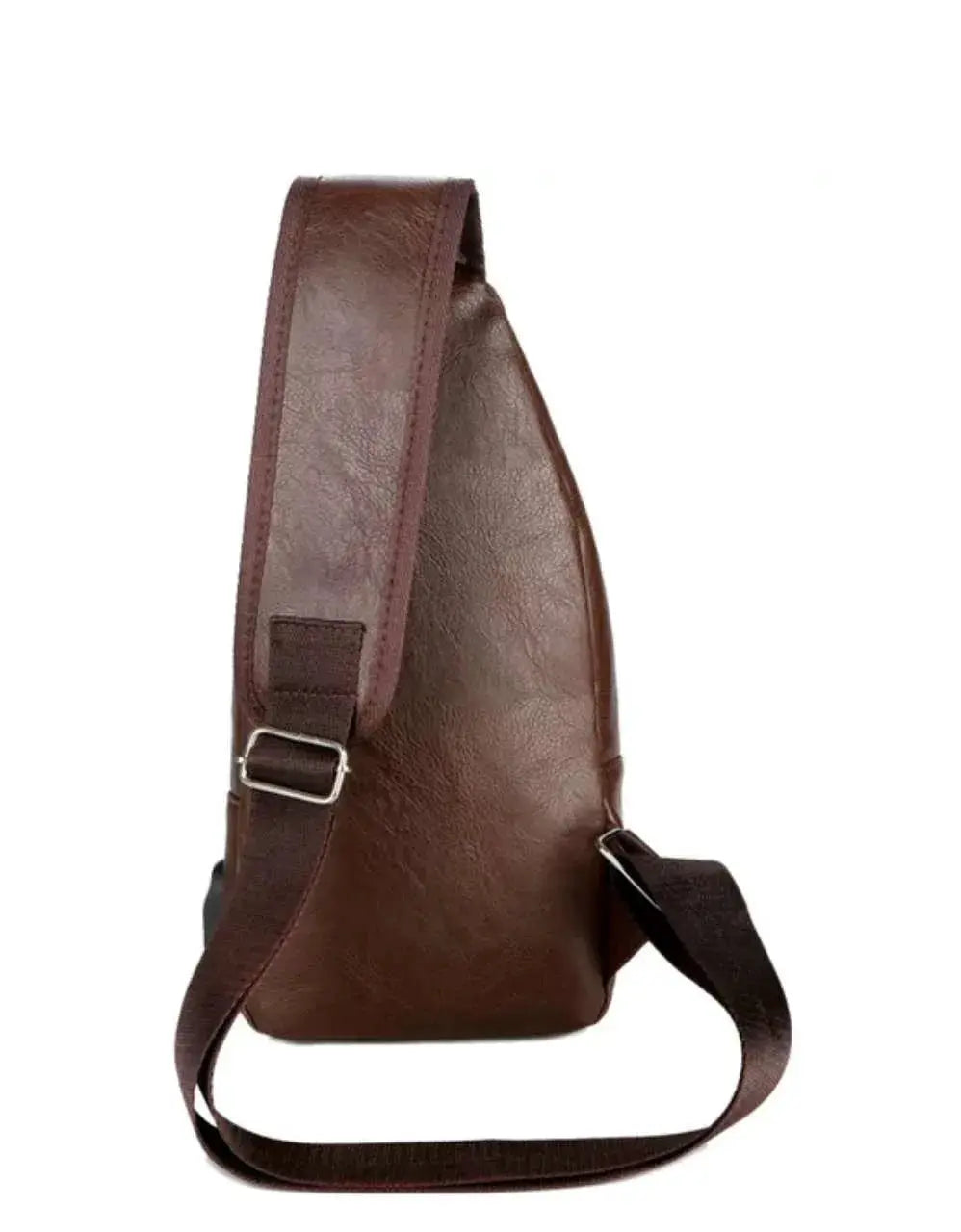 Men's brown PU leather crossbody chest bag with adjustable strap