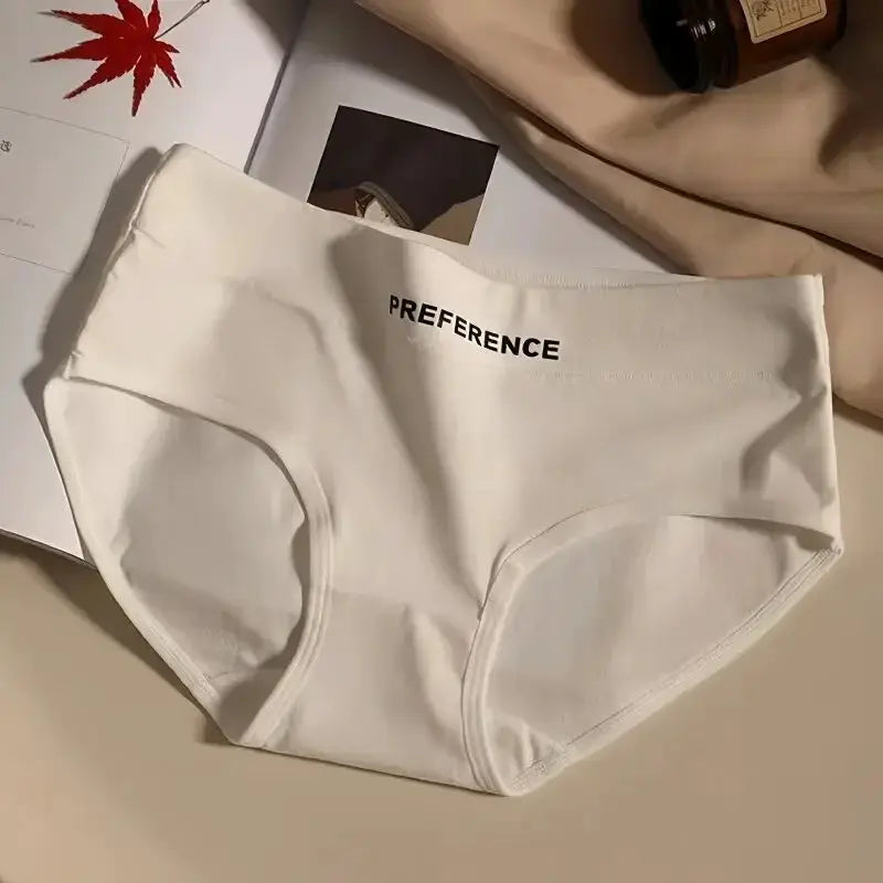 Women’s mid-rise cotton panties, white with Preference logo waistband