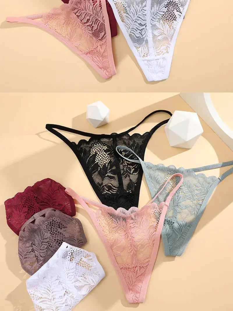 6Pcs lace thong set for women by Simples Market; low-rise floral lace panties in multiple colors.