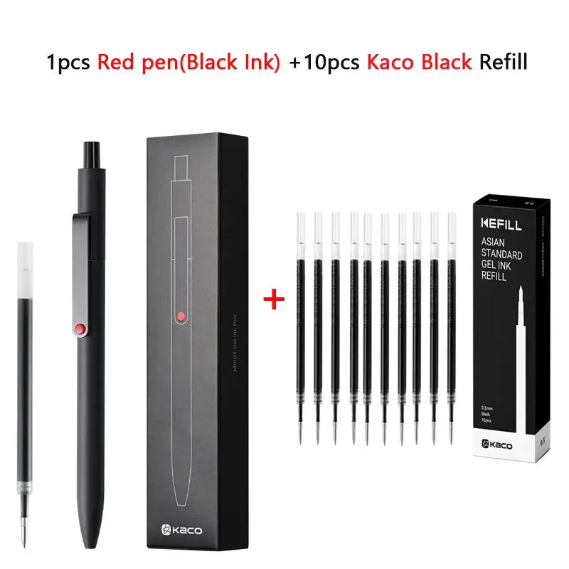 KACO 0.5mm MIDOT gel ink pen set with 1 red-ink pen and 10 black refills