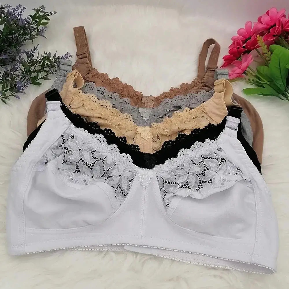 Simples Market wire-free lace bra set; 5-pack in white, black, beige, gray and tan