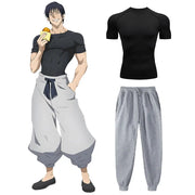 Toji compression shirt set—black tee + gray sweatpants, anime Jujutsu Kaisen two-piece unisex