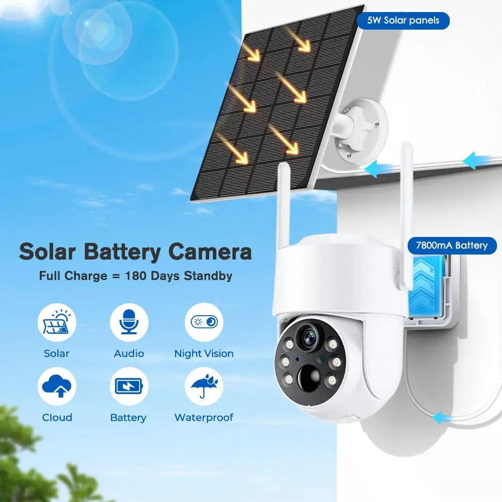 Simples Market Solar Battery Camera outdoor WiFi PTZ, 4MP HD with built-in battery and 5W solar panel