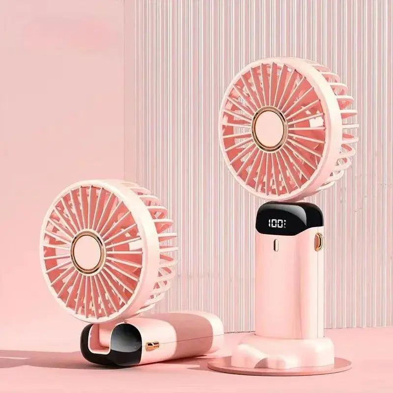 Portable Handheld Rechargeable Fan With LED Digital Display 90 Degree Adjustable 5 Speed Aromatherapy Mini