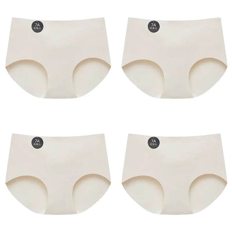 Simples Market Falllsweet 4Pcs Seamless Mulberry Silk Panties for Women, beige, soft lightweight underwear, sizes M–2XL.