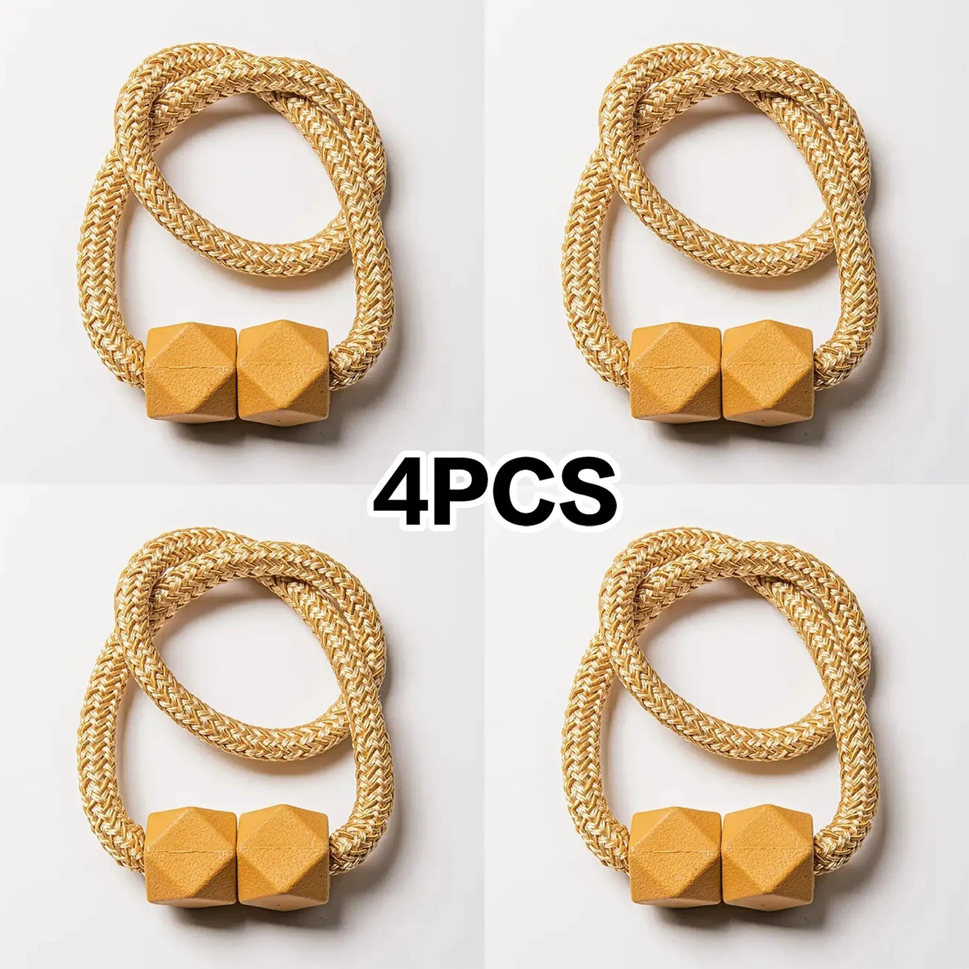 Curtain tiebacks, 4-piece set, thick braided natural rope with magnetic ends in beige
