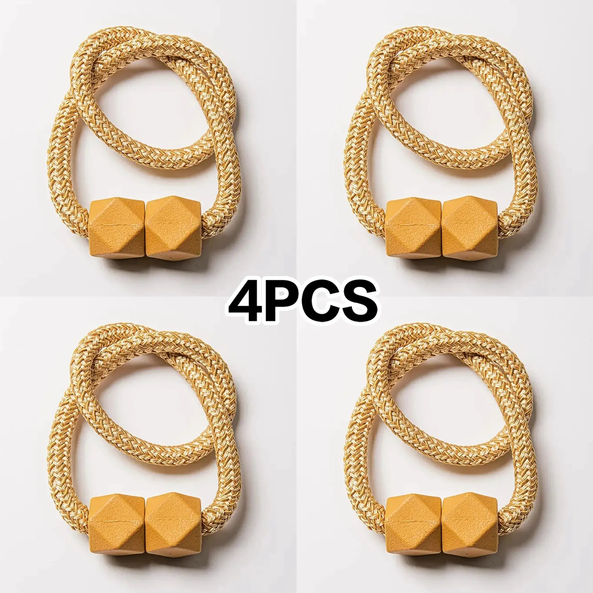 Curtain tiebacks, 4-piece set, thick braided natural rope with magnetic ends in beige
