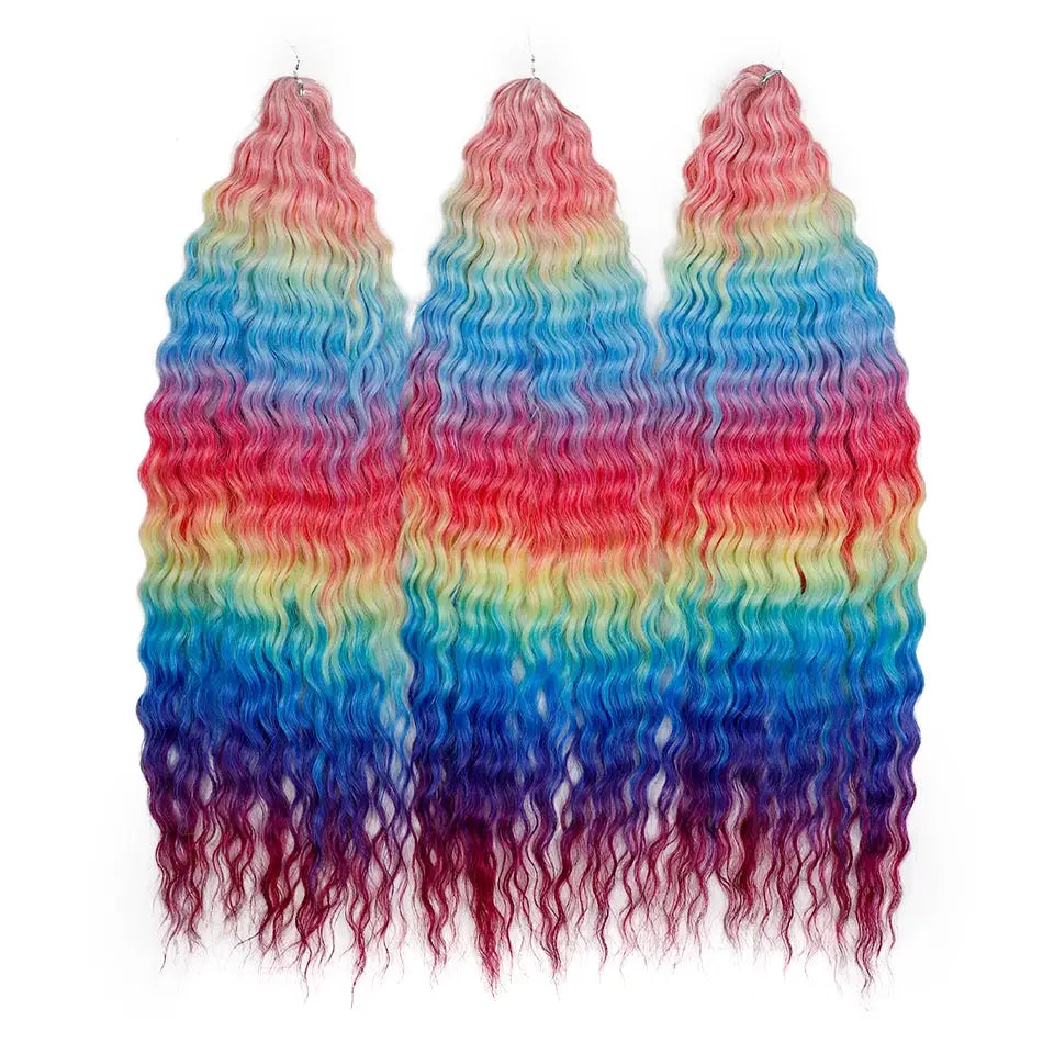 Ariel Synthetic Twist Crochet Hair, 3 bundles, 22-inch rainbow ombre water-wave hair extensions