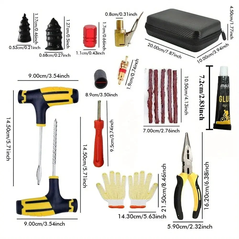 Ultimate Tire Repair Tool Kit by Simples Market for emergency puncture repair, includes tire plugs, strips and storage case
