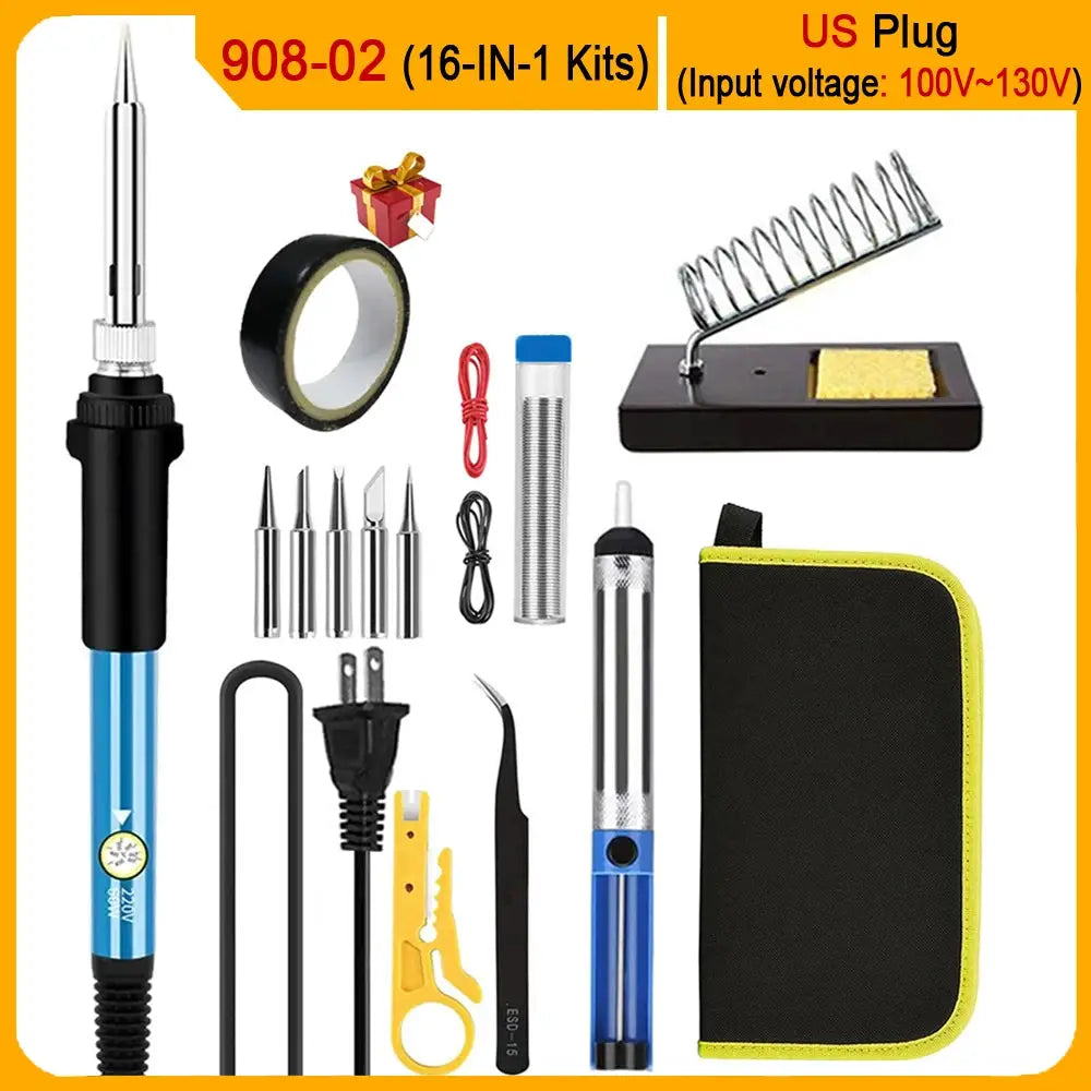 60W Adjustable Temperature Electric Soldering Iron Kit With Replaceable Tips Multi Configuration 10 In 1 16 In 1 20 In 1