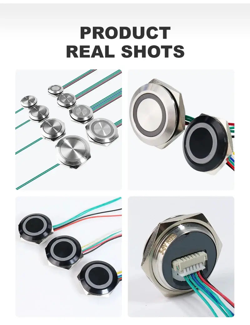Simples Market LED metal push button switch, waterproof, ultra-short, wired with multicolor leads, 19–30mm