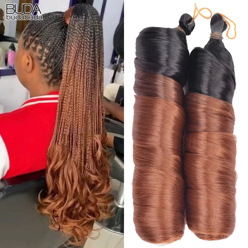 French Curls Braiding Hair 24 Inch synthetic spiral curls hair extensions, 2 bundles, black-to-brown, Simples Market