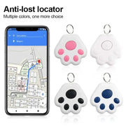 Four paw-shaped mini pet GPS trackers; anti-lost Bluetooth keychains in four colors with phone map display