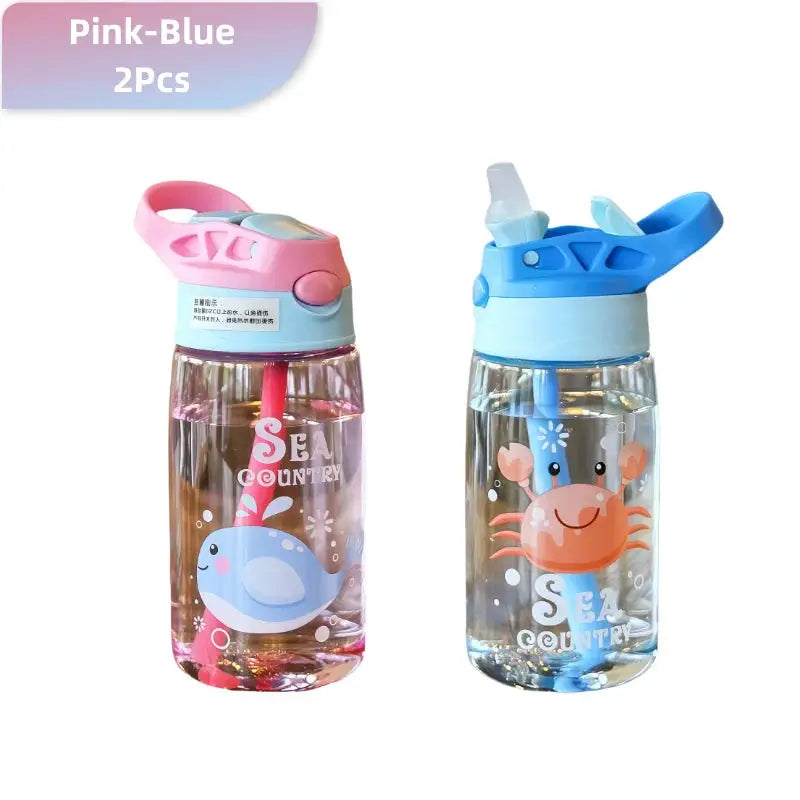 480ml Kids Sippy Cup Cartoon Baby Feeding Cup With Straws Leakproof Water Bottle Outdoor Portable Duckbill Straw Cups
