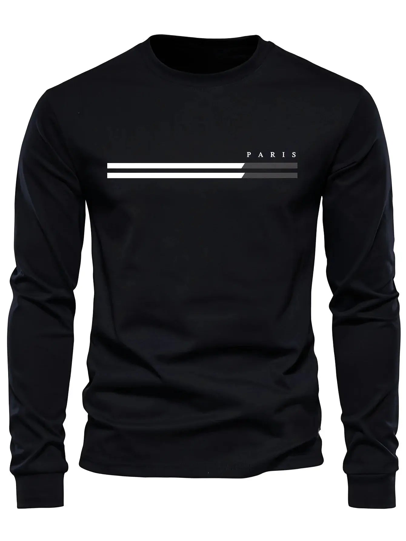 Men's 100 Percent Pure Cotton Summer Paris Print Long Sleeve T Shirt With Loose Casual Fit