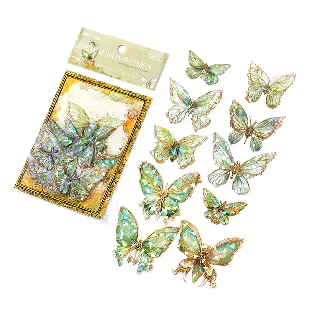 5Style 20 Pcs Pack INS Butterfly PET Sticker Set Ice Crystal Laser Gold For DIY Handbooks Scrapbooks 3D Decoration