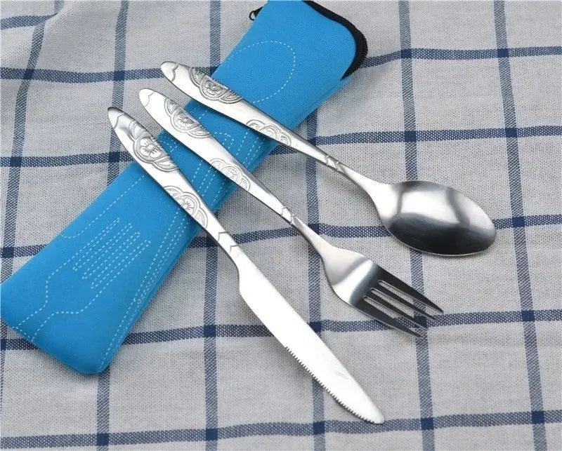 Picnic Set Tableware Washable With Zipper Travel Cutlery Kit Case Portable Pouch Stainless Steel Utensils For Dinner
