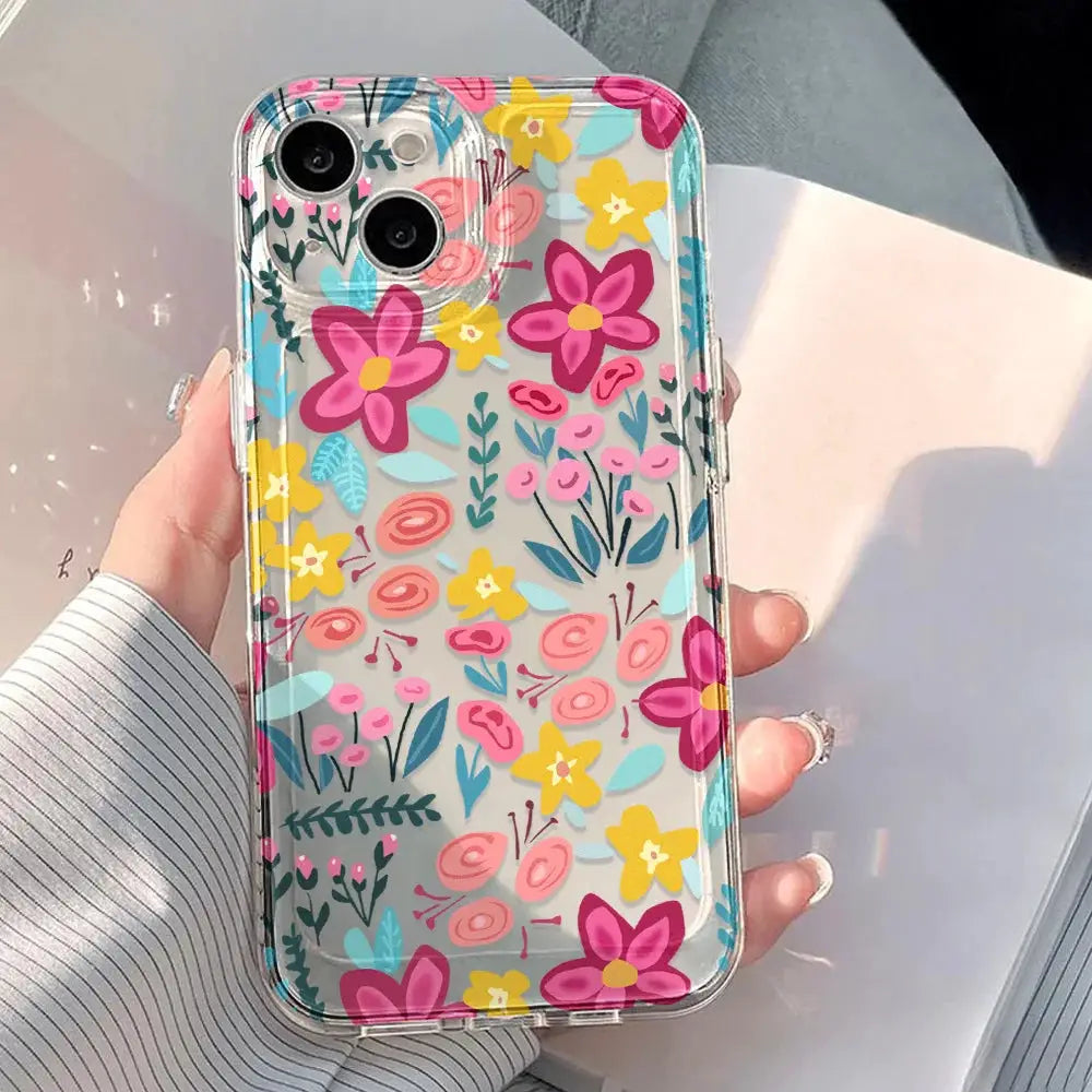 BloomCase Flower Clear Phone Case for iPhone 11 12 13 14 15 16 17 Series Shockproof Transparent Protection