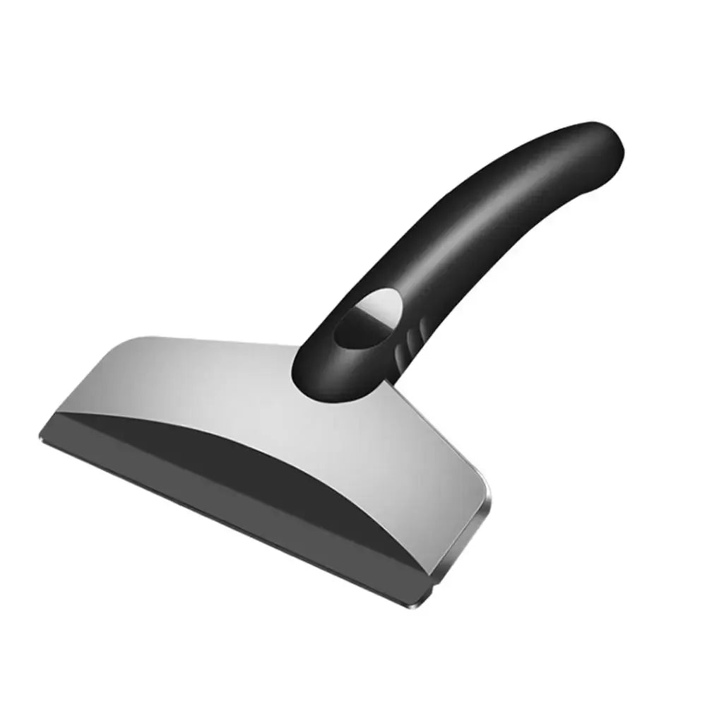 Car snow shovel ice scraper with black handle and metal blade