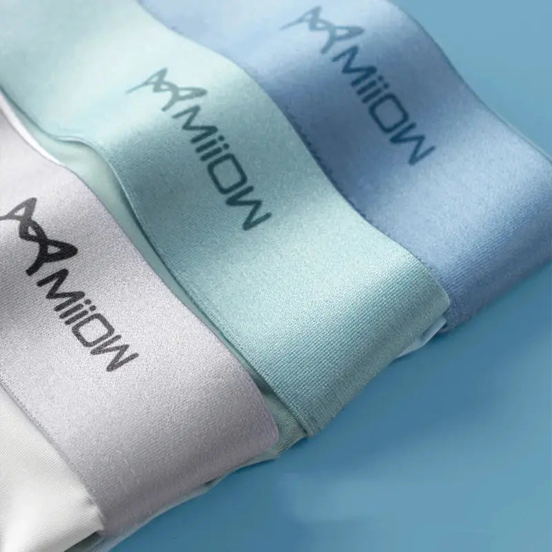 MiiOW ice-silk men's boxer shorts with graphene antibacterial fabric; pastel waistband bands with MiiOW logo