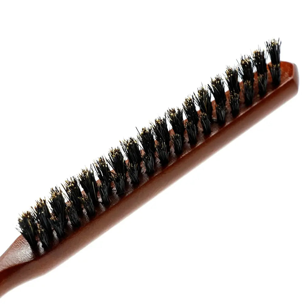 Wooden-handle boar-bristle hair brush with black bristles by Simples Market; anti-static styling tool