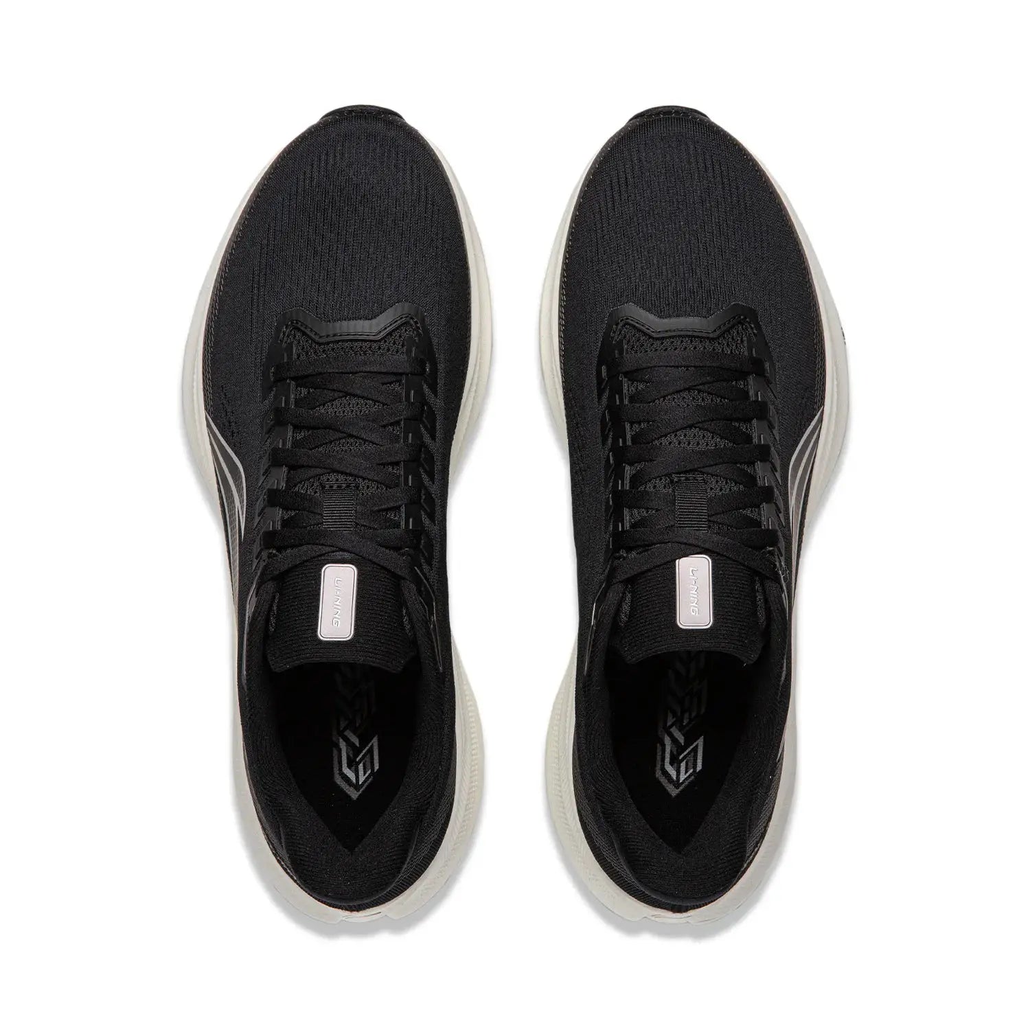 Li-Ning running shoes, black knit upper with light gray sole, 1 pair
