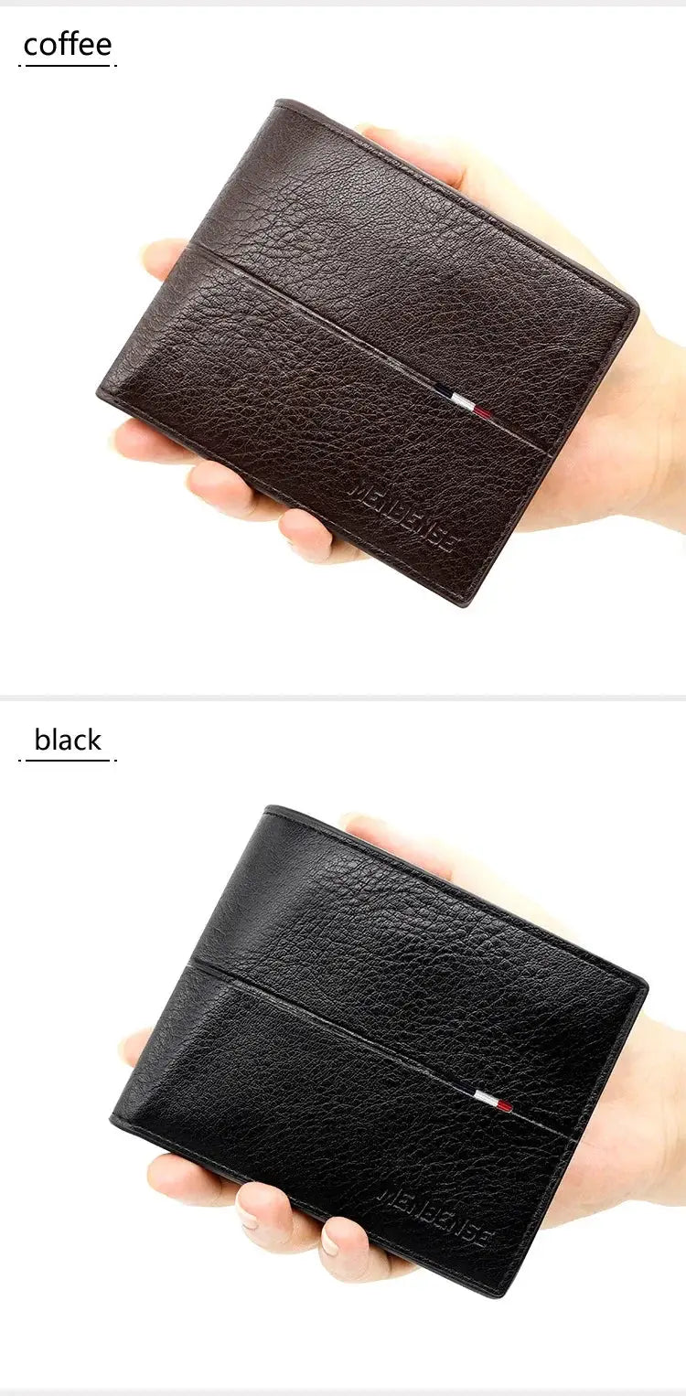 Simples Market men's short bifold PU leather wallet, black and brown, with zipper coin pocket