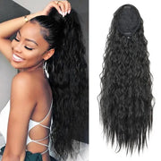 22 Inch Synthetic Kinky Curly Ponytail Hair Extension Drawstring Clip In Black For Women