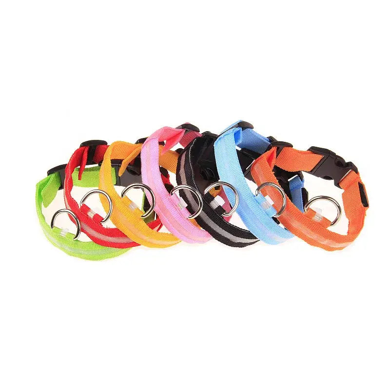 Nylon LED dog collar set in neon colors, glow-in-the-dark by Simples Market (8 pieces)