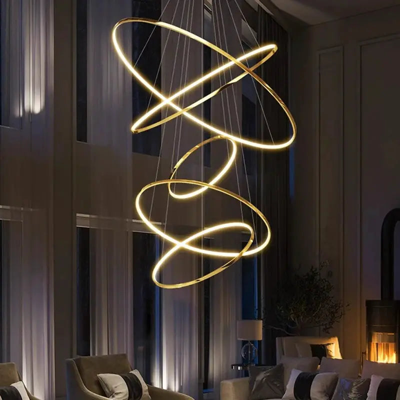Pendant light by Simples Market, modern spiral LED with golden rings for living room