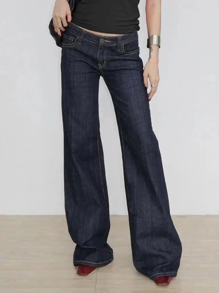 Women's Slim Fit Flared Jeans Y2K Low Rise Denim Embroidery Distressed