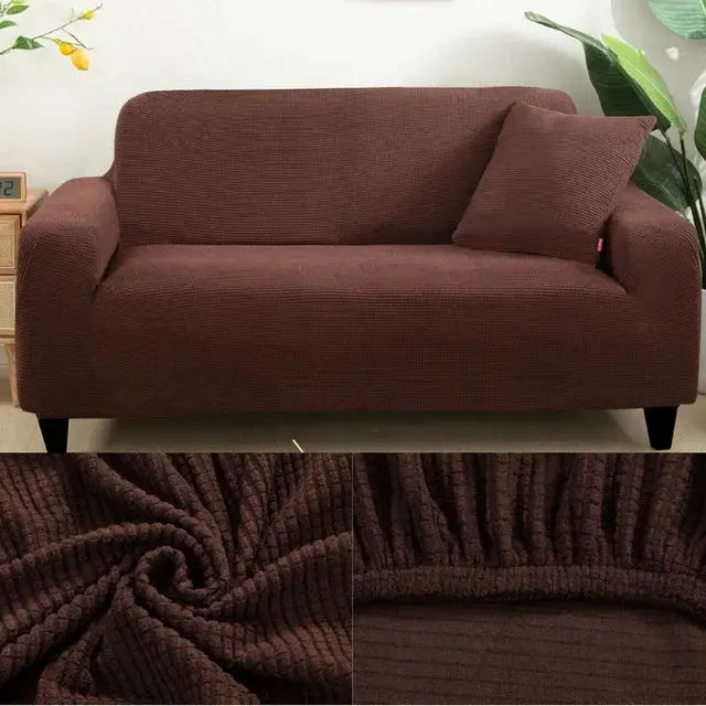 Joccun Stretch Couch Cover by Simples Market, brown jacquard knit spandex, washable for 2-seat sofa