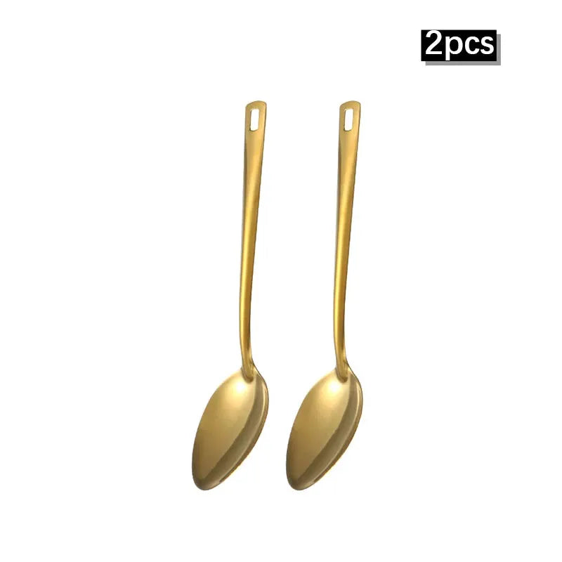 Two And Six Piece Stainless Steel Kitchenware Set Korean Golden Design Soup Spoon Colander Hot Pot Spoon Frying Spoon