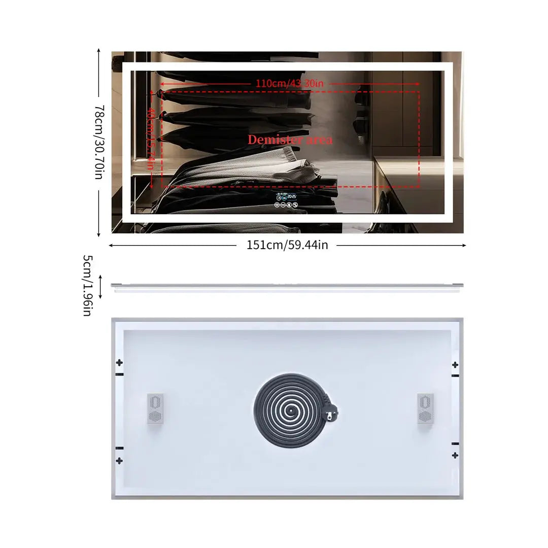 LUVODI Bluetooth LED bathroom mirror with anti-fog rectangle, 3-color temp, built-in speaker, Simples Market