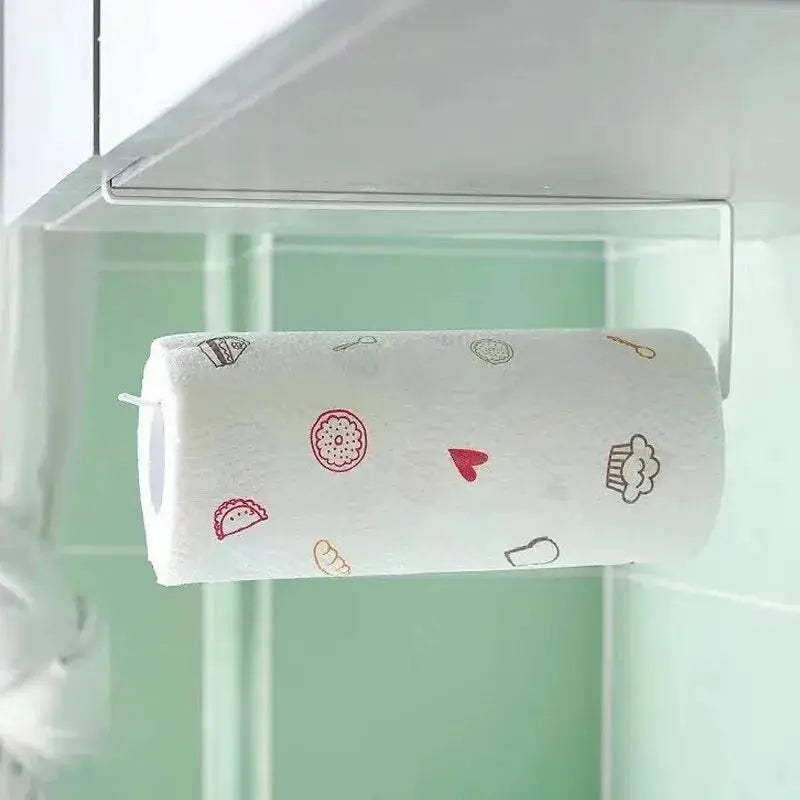 Paper Roll Holder Towel Rack Cling Film Storage Damage Free No Punching Installation Hanging Shelf Kitchen And Bathroom