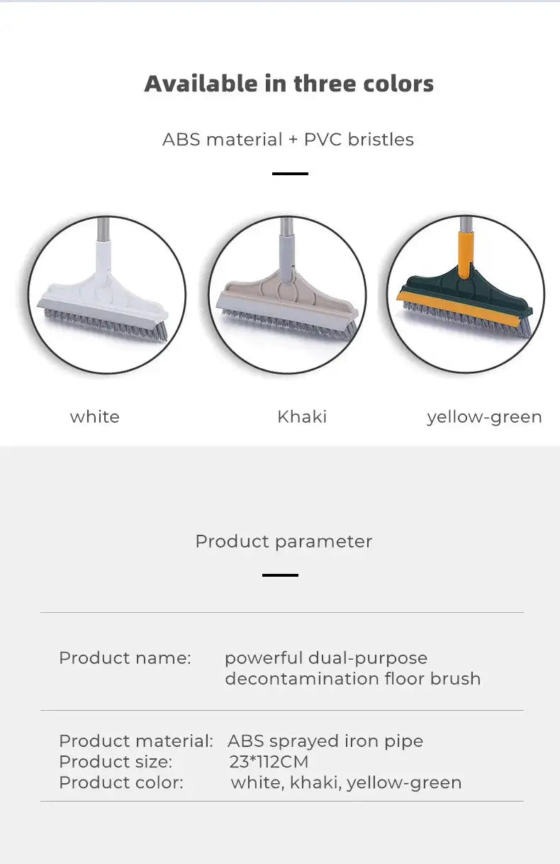 Bathroom floor brush from Simples Market with ABS sprayed-iron handle and PVC bristles; white, khaki, yellow-green.
