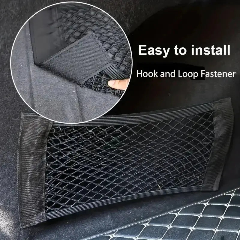 Universal Car Storage Bag Double Mesh Trunk Storage Net For Secure Organization Built In Fire Extinguisher Fixed Net