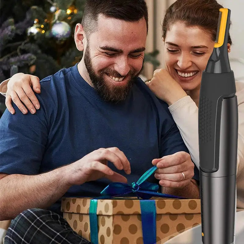 Simples Market Nose Ear Face Trimmer, electric grooming device for men, black with yellow guard.