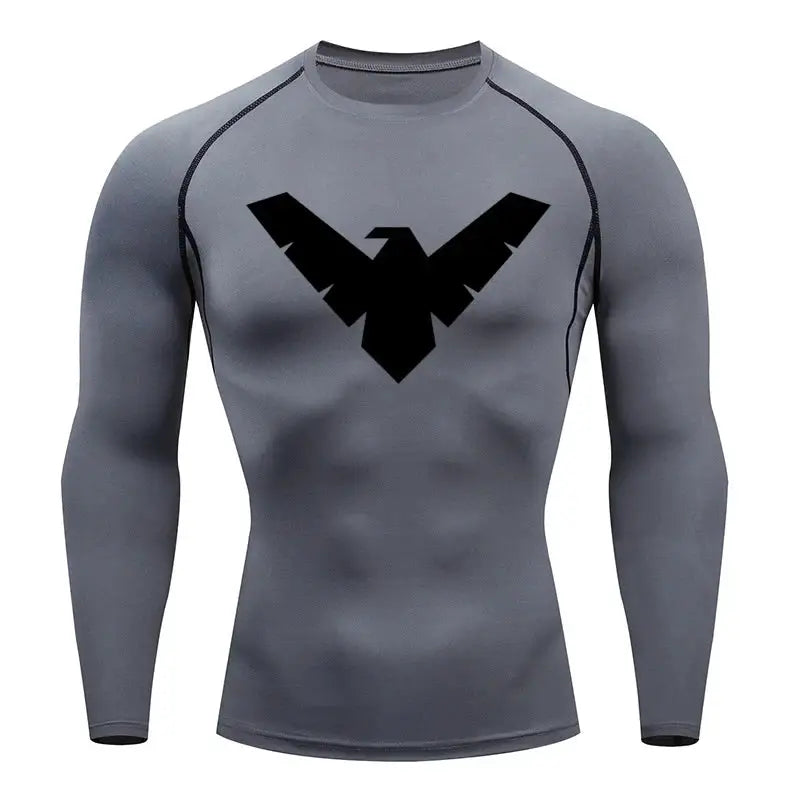 Men's gray long-sleeve compression shirt with black eagle logo from Simples Market