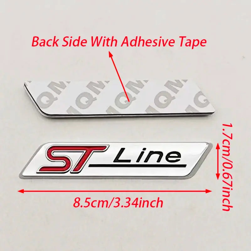 ST Line 2-piece car badge set; 3D metal chrome silver rear trunk emblem with adhesive backing