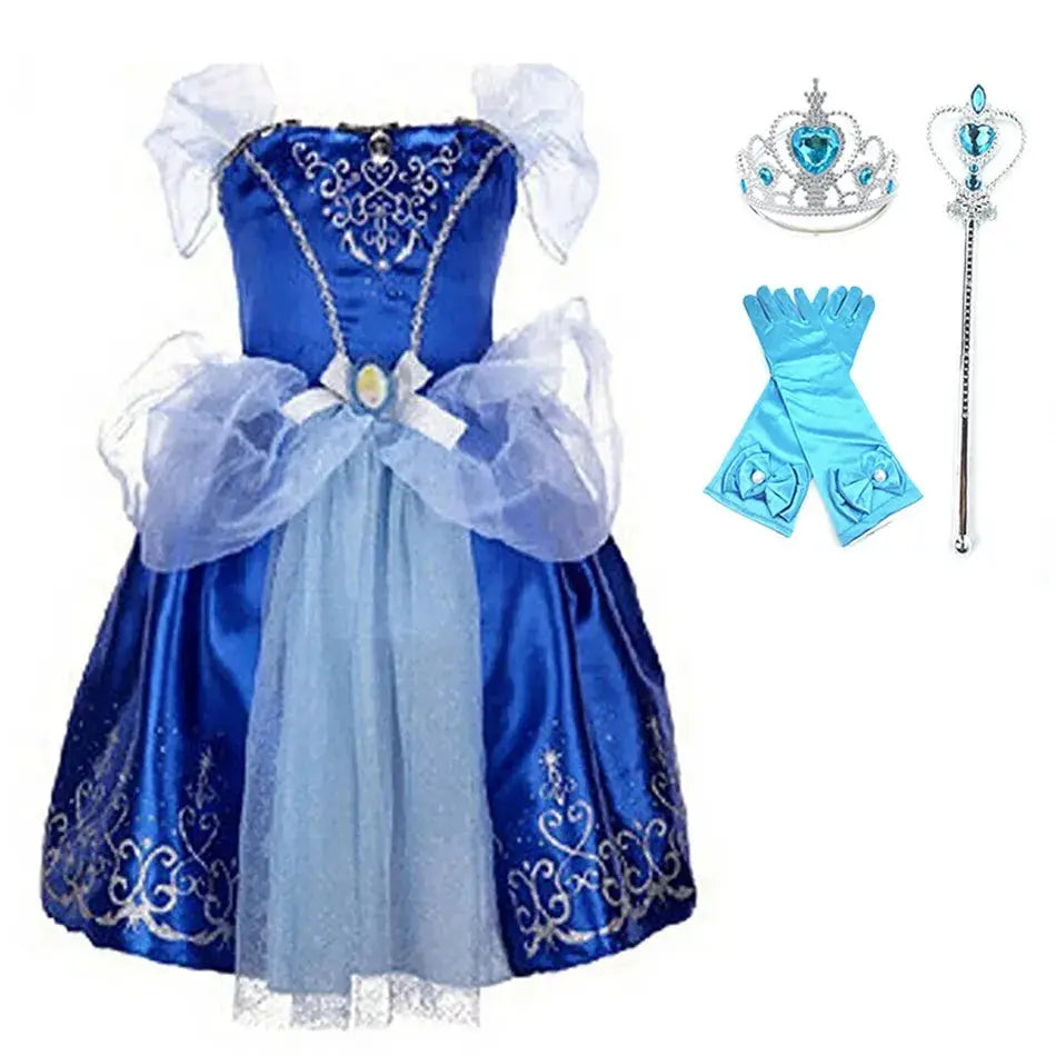 Kids Princess Costume Party Dress With Floral Pattern And Appliques Inspired By Rapunzel And Belle