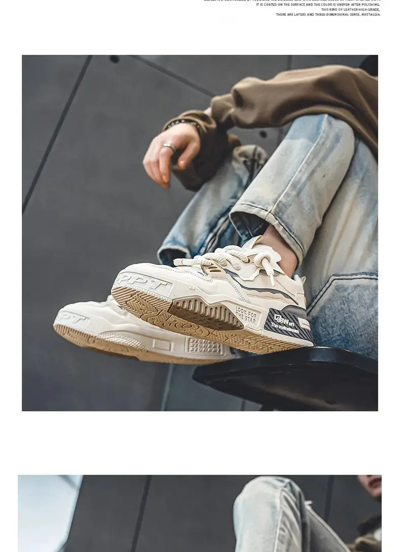 Simples Market men's trendy skate sneakers in cream with non-slip sole and lace-up design