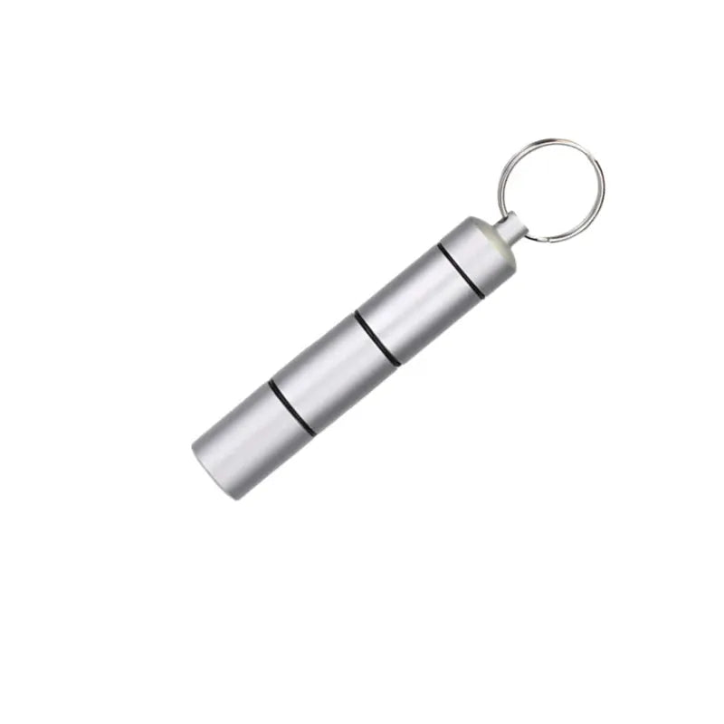 Mini portable aluminum pill box with three sealed compartments and a key ring