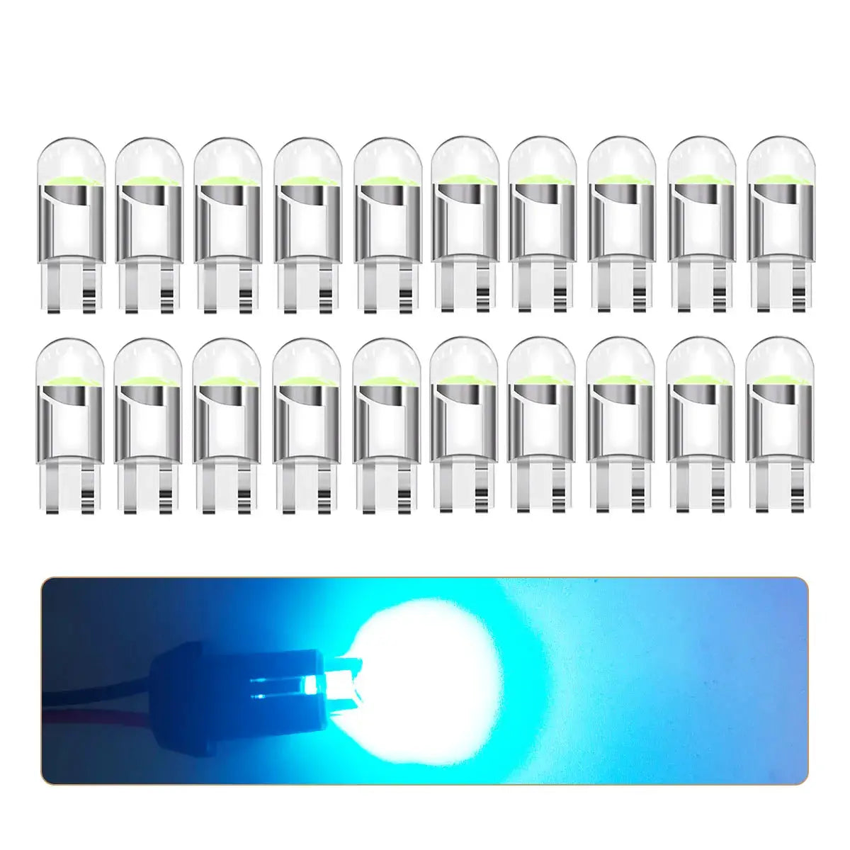 Simples Market 360 transparent LED COB T10 W5W car bulbs, 12V, multicolor LEDs, 20-pack.